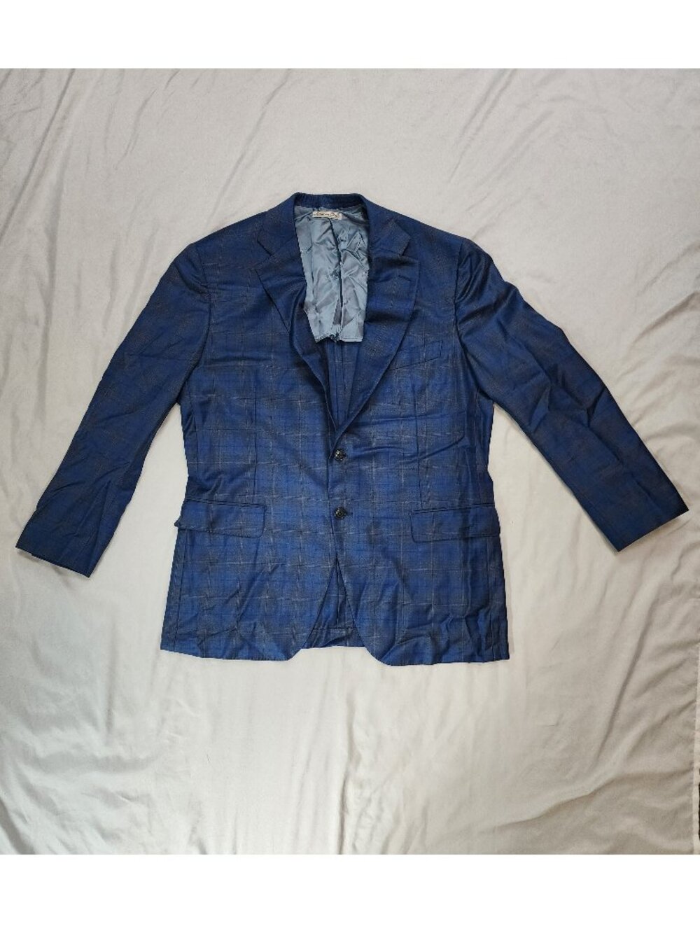 Belvest Super 130s Wool Blue Plaid Sport Coat Blazer IT 54 Made in Italy